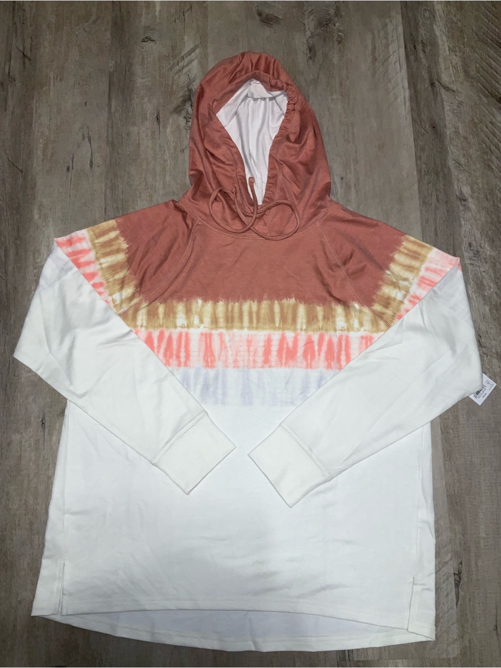 (Bin 20) Sonoma, White Pullover with Rust Trim Hood, Size L